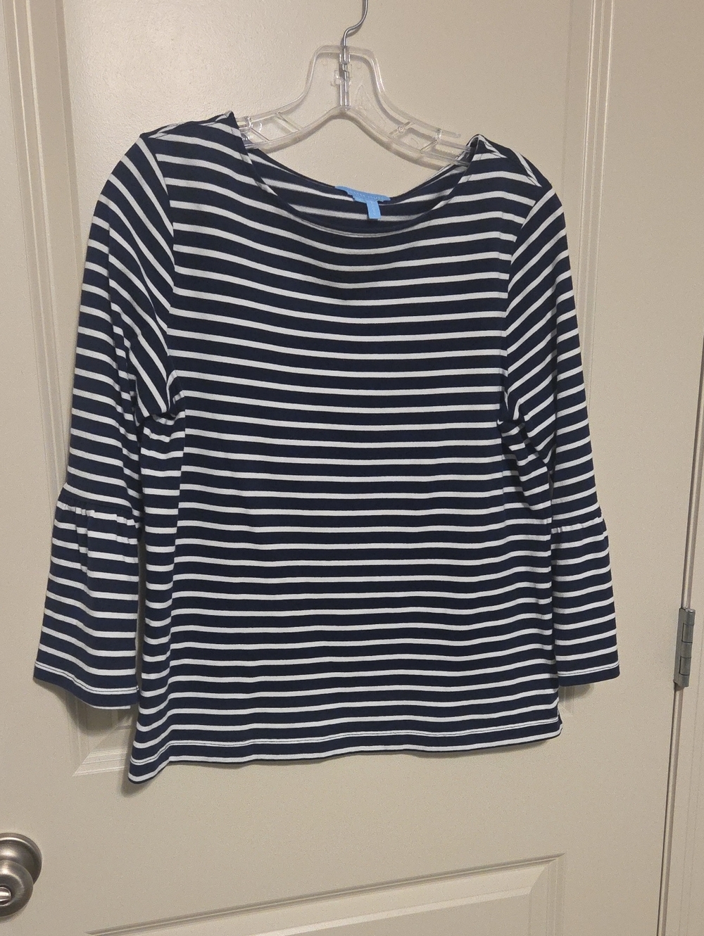 Draper James Navy and White Striped Bell Sleeve Top